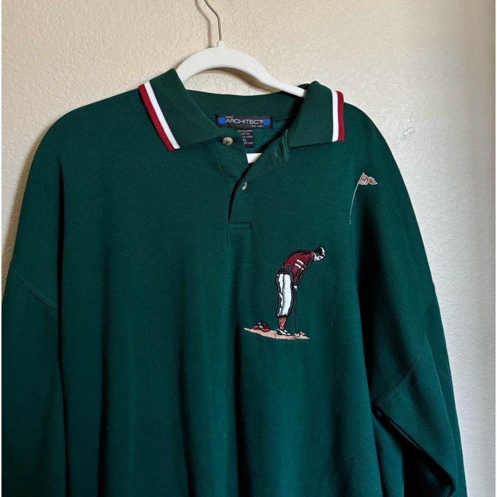 Vintage Golf Embroidered Long Sleeve Polo Sweater Sz XL‎ Green